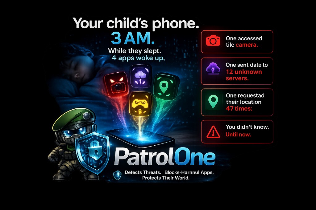 PatrolOne: your child's phone at night, apps and alerts, morning report on the device.